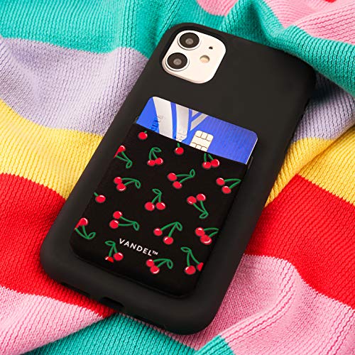 Vandel Stick-On Fabric Phone Wallet for Women, Cute Credit Card Holder | Stylish Credit Card Holder for Phone Case, Stick On Back of Phone Fabric Sleeve for iPhone Pocket - color: Cherry