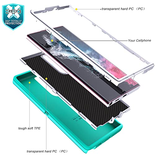 YmhxcY for Galaxy S22 Ultra Case with Self Healing Flexible TPU Film[2 Pack] and Lens Protective Film[2 Pack], Heavy Protection Cover for Galaxy S22 Ultra （6.8“）-Aqua Blue and White - color: Aqua blue and white