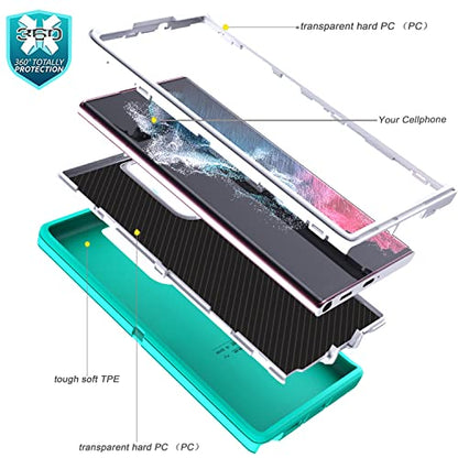 YmhxcY for Galaxy S22 Ultra Case with Self Healing Flexible TPU Film[2 Pack] and Lens Protective Film[2 Pack], Heavy Protection Cover for Galaxy S22 Ultra （6.8“）-Aqua Blue and White - color: Aqua blue and white
