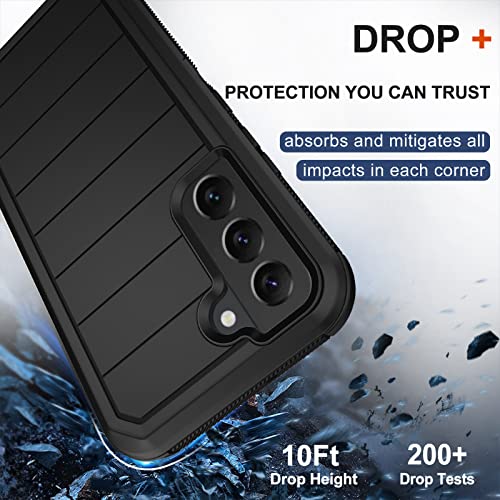 for Samsung Galaxy S22 Case with Belt Clip Holster, 2X Screen Protector, [Military Grade Protection] Heavy Duty Full Body Shockproof Dust-Proof Rugged Protective Cover for Samsung S22 5G (Black B) - color: Black-B