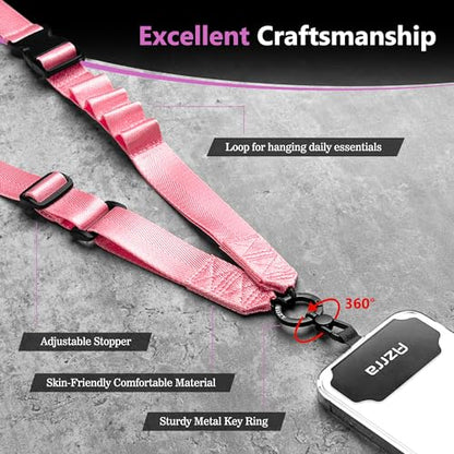 Azrra Phone Lanyard Crossbody, Phone Strap Crossbody with 2 Tether Tabs - color: Pink