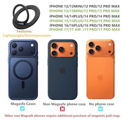Magnetic Phone Ring For MagSafe Phone Grip, Magnetic Cell Phone Stand Holder Finger Ring,[Thin and light design]for iPhone Can Rotate 360 Degrees Compatible with iPhone 12/13/14/15/16/17 Series -Blue