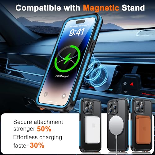 Oterkin Magnetic Stand for iPhone 14 Pro Max Case Waterproof IP68, Blue - color: Blue, size: iPhone 14 Pro Max