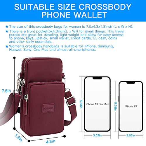 YINHEXI Small Crossbody Bags for Women Trendy, Mini Triple Compartment Cell Phone Crossbody Wallet Purses - color: Red