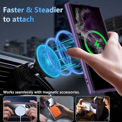 Hensinple for Samsung Galaxy S22 Ultra Case Magnetic, Galaxy S22 Ultra Phone Case [Compatible with Magsafe] Wireless Charging Translucent Back Shockproof Cover Case 6.8 Inch, Purple - color: Purple-S22 Ultra, size: Galaxy S22 Ultra 6.8 inch