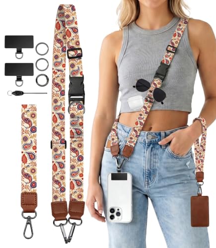 Boho Floral Flower Phone Lanyard Crossbody Wrist Neck Strap Women - color: Boho Floral