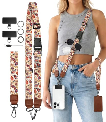 Boho Floral Flower Phone Lanyard Crossbody Wrist Neck Strap Women - color: Boho Floral
