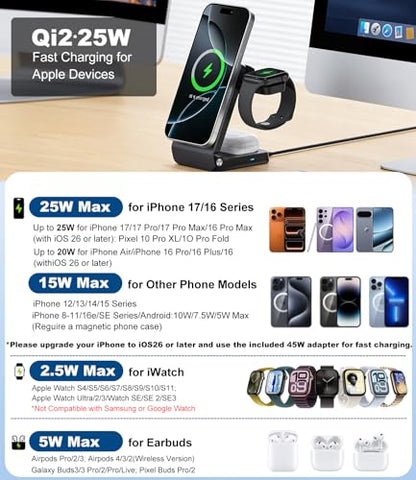 Koolehaoda Qi2.2 3 in 1 Wireless Charging Station with TEC Active Cooling