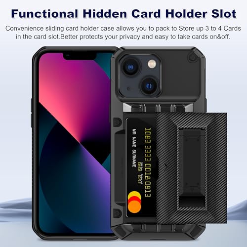 SAMONPOW for iPhone 13 Case with Card Holder [4 Cards] & Kickstand, Black - size: for iPhone 13