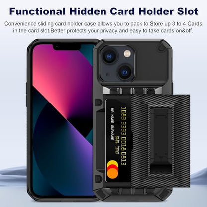 SAMONPOW for iPhone 13 Case with Card Holder [4 Cards] & Kickstand, Black - size: for iPhone 13