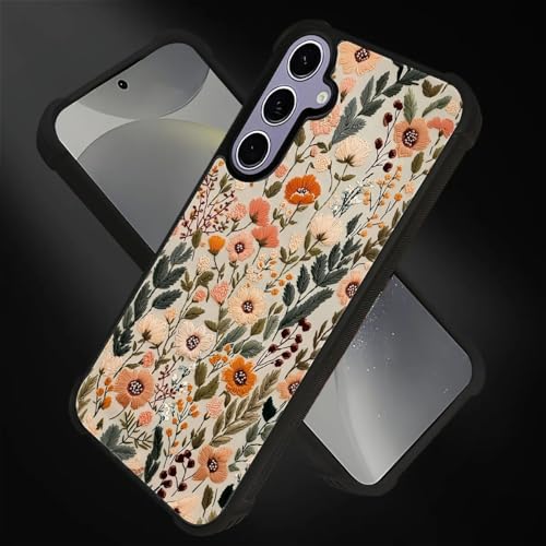 for Samsung Galaxy S24/S25 Case,Soft Silicone Shockproof Bumper Camera Protection Phone Case-Dark Embroidery Flower - color: Dark Embroidery Flower, size: Samsung Galaxy S24/S25