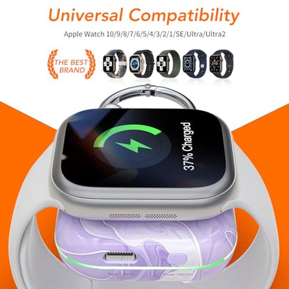 HUOTO Portable Wireless Charger for Apple Watch Magnetic iwatch Charger 1200mah Power Bank Camping Travel Essentials Watch Charger for Series 11/10/9/8/7/6/Se/5/4/3/2/1/Ultra/Ultra 2/Ultra 3 - color: Night Purple