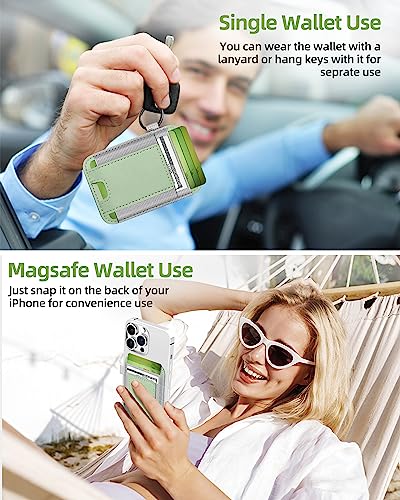 For Magsafe Wallet, Strongest Magnetic Wallet for iPhone 17/16/15/14/13/12 Series, Magnetic Card Holder with 2 Card Slots, RFID Blocking, Vegan Leather, Hold 7 Cards, Light Green | Magnetic Wallet for iPhone 17/16/15/14/13/12 Series, Magnetic Card Holder