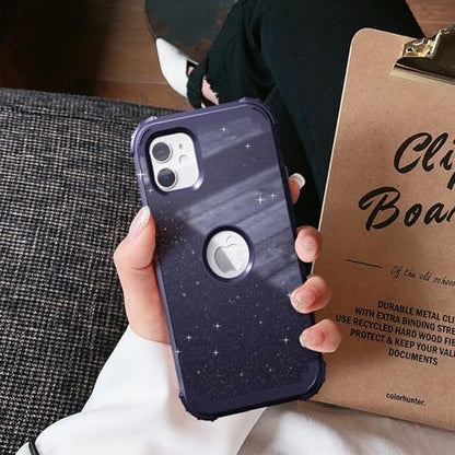 IDweel for iPhone 11 Case with Screen Protector(Tempered Glass), Hybrid 3 in 1 Shockproof Slim Fit Heavy Duty Protection Hard PC Cover Soft Silicone Bumper Full Body Case,Glitter Navy Blue - color: Glitter Navy Blue