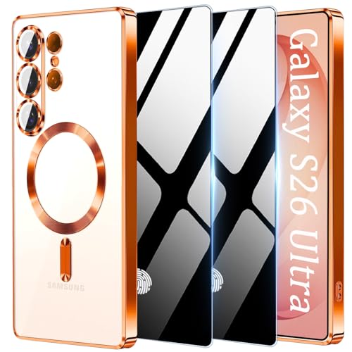 for Samsung Galaxy S26 Ultra 5G Case with Privacy Screen Protector,Clear Magnetic Phone Case with Camera Protection,Soft Shockproof Protective Cover for Galaxy S 26 Ultra,Orange - color: Orange, size: Samsung Galaxy S26 Ultra