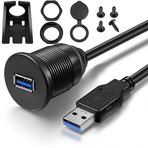 USB 3.0 AUX Flush Mount Car Mount Extension Cable, 3 Feet