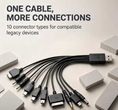 10 in 1 USB Cables - 20CM/7.87in Universal USB to Multi Plug Cell Phone Charger for Smartphones