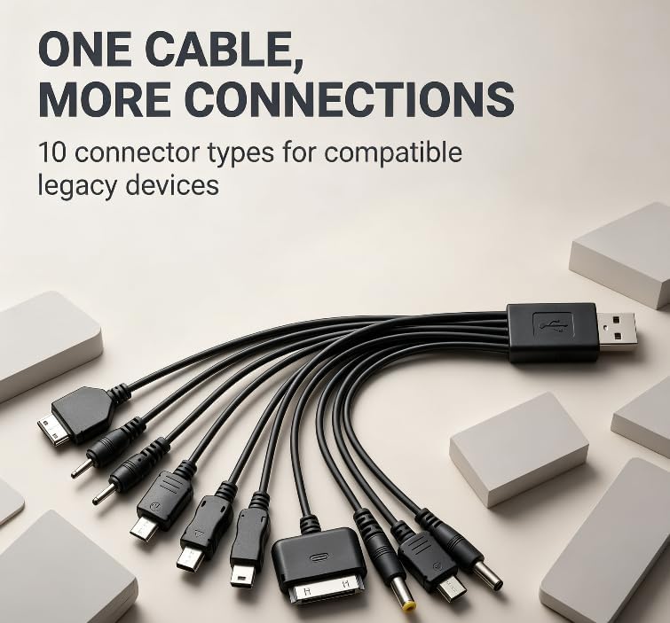 Black 10 in 1 USB Multi Charger Cables for Mobile Phones Charging Cord 7.87in Universal USB to Multi Plug Charger Cable for Smartphone Charger Wires,Cables and Interconnects