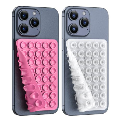 Double Sided Silicone Suction Phone Holder Mount, Silicon Accessory for iPhone and Android, Hands-Free Mirror Shower Phone Holder, TikTok Videos and Selfies (Pink+Transparent) - color: Pink+Transparent