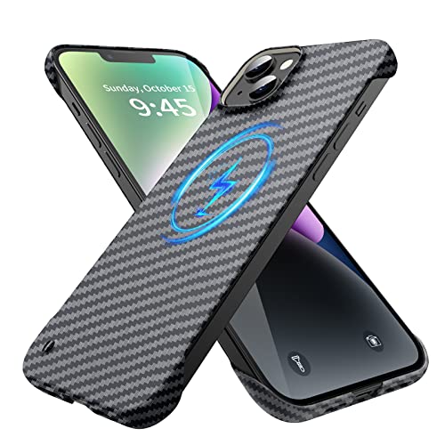 GRECAZO Magnetic Case for iPhone 14, Compatible with MagSafe, Black | Carbon Fiber Style Texture, Frameless Frosted Soft-Touch Hard PC Cover, Ultra Thin Slim Fit Lightweight Minimalist, 6.1 Inch - size: iPhone 14