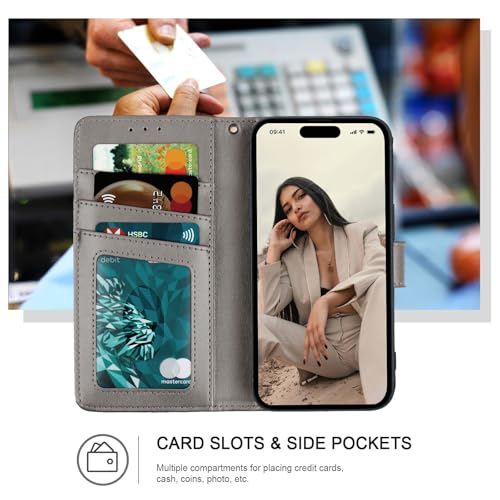 Wallet Case for iPhone 12 and iPhone 12 Pro,[RFID Blocking] 3 Card Holder Stand with Credit Card Slot PU Leather Magnetic Protective Flip Cover for iPhone 12/12 Pro(Grey) - color: Grey