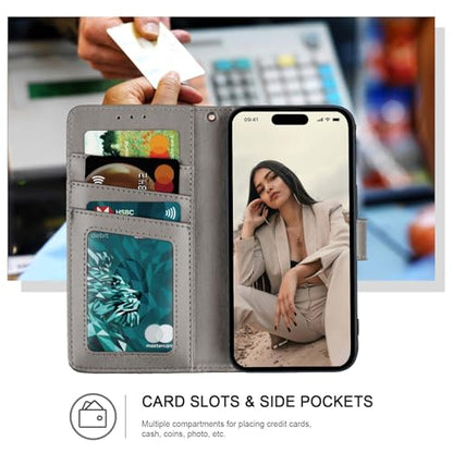 Wallet Case for iPhone 12 and iPhone 12 Pro,[RFID Blocking] 3 Card Holder Stand with Credit Card Slot PU Leather Magnetic Protective Flip Cover for iPhone 12/12 Pro(Grey) - color: Grey