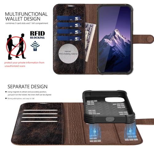 Leather Case Compatible with iPhone 13 Pro Max Wallet 6.7" | Genuine Leather 2-in-1 Magnetic Detachable Shockproof,Flip Folio Cover with Card Slot,Wireless Charging RFID Blocking Coffee - color: Brown Coffee, size: 6.7"-13 Pro Max