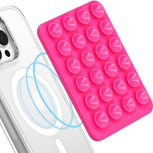 Velvet Caviar Suction Cup Phone Case Mount Compatible with MagSafe Devices Only - Magnetic Silicone Sticky Phone Grip Holder for iPhone Back of Phone - Mirror Gripper (Hot Pink) - color: Hot Pink