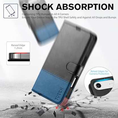 TUCCH Wallet Case for iPhone Air 6.5" 2025, Flip Stand, Black & Light Blue | RFID Blocking, 4 Card Holders, Kickstand, PU Leather, Shockproof TPU Shell, Magnetic Closure, Protective Folio Cover - color: Two-tone Black & Light Blue