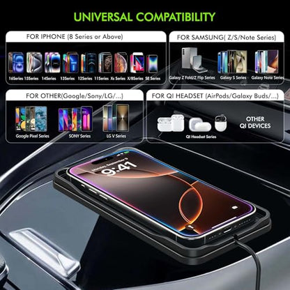Wireless Car Charger Pad, LANSEMKU 15W Fast Wireless Charging Pad for Car, Non-Slip Smart Safe Phone Charger Mat with 20W Car Adapter, Compatible with iPhone 16 15 14 13 12 Pro Max AirPods, 30CM Cable - color: Black-30CM Cable
