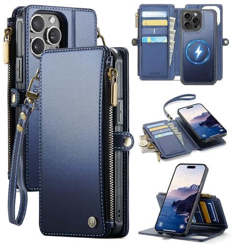 for iPhone 14 Pro Phone Case Wallet Magnetic Detachable, Navy Blue - color: Navy Blue, size: iPhone 14 Pro