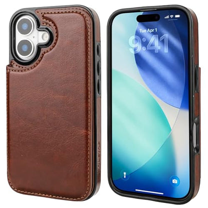 ONETOP for iPhone 17 Wallet Case with Credit Card Holder,Brown | Kickstand,ID/Cash Holder,Case Wallet with Card Slots,Double Magnetic Clasp,Durable PU Leather Shockproof Cover for Women Men - color: Brown