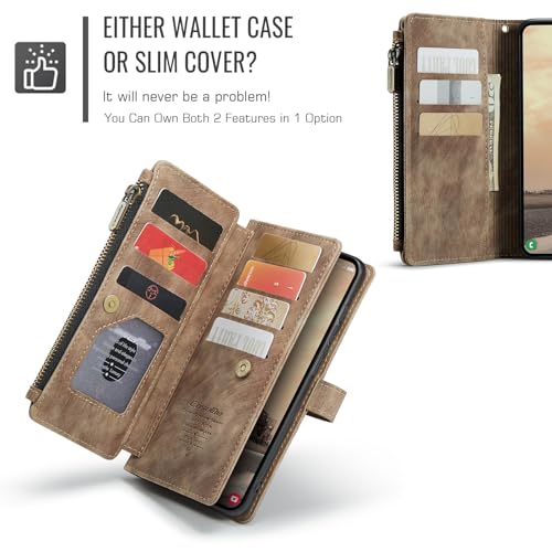 Compatible with Samsung Galaxy S26 Ultra Wallet Case with Card Holder Kickstand Magnetic Zipper Pocket Lanyard Strap Wristlet,Leather Flip Case Wallet for Galaxy S26 Ultra 6.9 Inch (Brown) - color: Brown, size: S26 Ultra 6.9 Inch