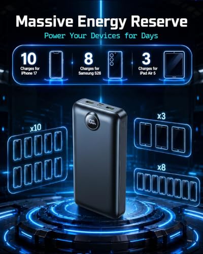 Portable Charger Power Bank 50000mAh Fast Charging External Battery Pack - color: Black