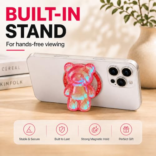 Magnetic 3D Bear Phone Grip Stand, MagSafe Compatible — Cherry Red - color: Cherry Red