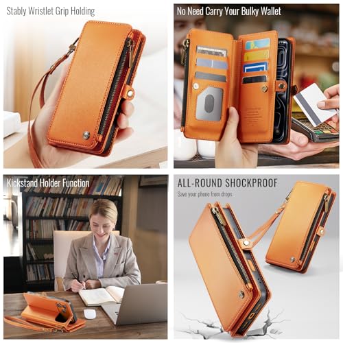 Defencase for iPhone 17 Pro Max Wallet Case with RFID Card Holder, Orange - color: Orange