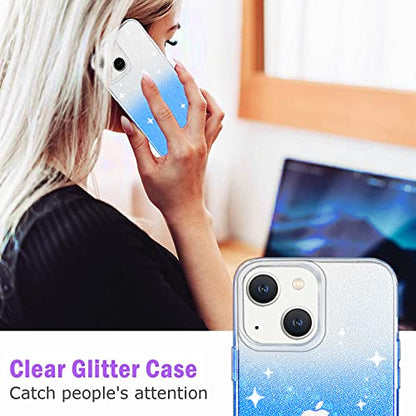 JJGoo Compatible with iPhone 13 Case, Glitter Soft TPU Shockproof Protective Bumper Cover, Sparkle Bling Sparkly Cute Slim Women Girls Phone Case for iPhone 13, 6.1inch, Gradient Glitter Blue - color: Gradient Blue