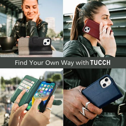 TUCCH Wallet Case for iPhone 14 (6.1") 2022, 4 Card Holders, Black | RFID Blocking, Viewing Stand, Shockproof TPU Shell, PU Leather, Magnetic Closure, Protective Folio Flip Cover - color: Black