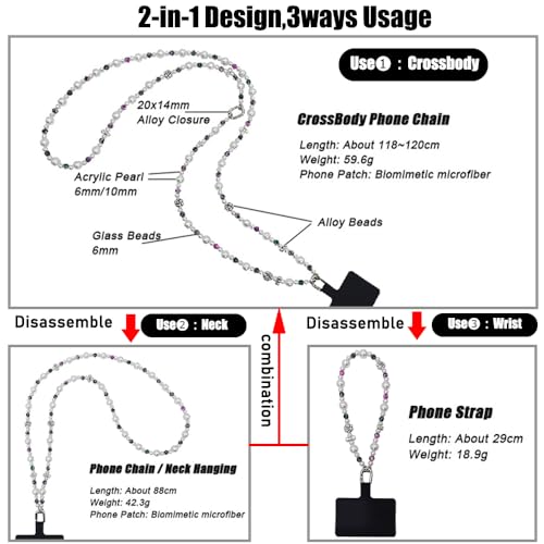 Phone Crossbody Strap, 2in1 Wrist Charm&Shoulder Lanyard,3Ways Usage Free to Assembly and Disassembly Phone Strap with Tether Patches for Most Phones Bag Purse (R) - color: O