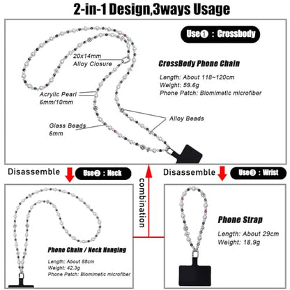 Phone Crossbody Strap, 2in1 Wrist Charm&Shoulder Lanyard,3Ways Usage Free to Assembly and Disassembly Phone Strap with Tether Patches for Most Phones Bag Purse (R) - color: O