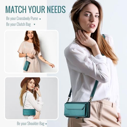 for Samsung Galaxy S23 FE Wallet Case with Card Holder, Green | RFID Blocking Slots, Crossbody Lanyard, Wrist Strap, Zipper Pocket Purse Handbag, Magnetic Closure - color: Green, size: Galxay S23 FE