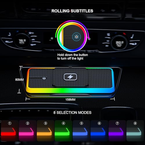 Wireless Charger Car Charging Pad,POLMXS 15W Wireless Phone Charger,RGB Cell Phone Cordless Charging Mat Compatible with iPhone 16/15/14/13/12 Galaxy S23 S22 S21 Note10(k1)