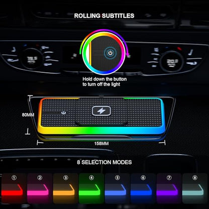 Wireless Charger Car Charging Pad,POLMXS 15W Wireless Phone Charger,RGB Cell Phone Cordless Charging Mat Compatible with iPhone 16/15/14/13/12 Galaxy S23 S22 S21 Note10(k1)