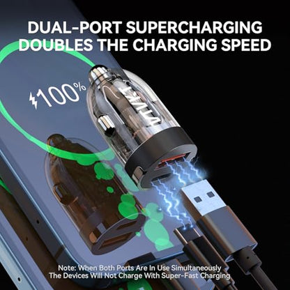 VTVKT Car Charger USB C Fast Charge, Fast Charging Car Charger, Mini Metal Dual Port Cigarette Lighter Adapter for iPhone 17/16/15 Series, iPad, AirPods, Google Pixel, and More