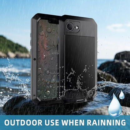 for iPhone 16E Metal Case,Heavy Duty Shockproof Aluminum Alloy Tough Armour Military Grade Phone Case for iPhone 17E,Full Body Protective Cover with Silicone Built-in Screen Protector-Black - color: Black