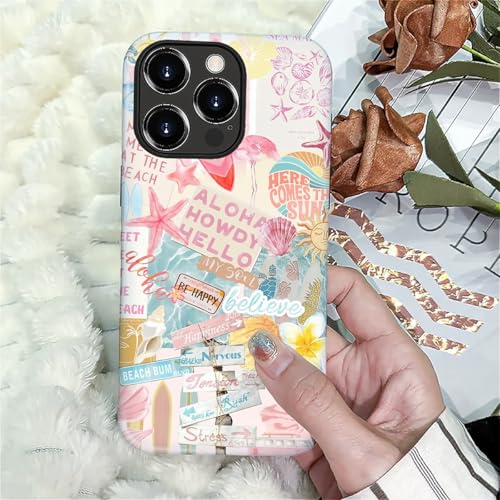 Case Compatible with iPhone 16 Pro, Cute Dual Layer Hybrid Phone Cover, Military Grade Drop Protection, Aesthetic Shockproof Phone Case for Women Girls, Pastel Pink Summer Collage - color: Pastel Pink Summer Collage, size: Iphone 16 Pro