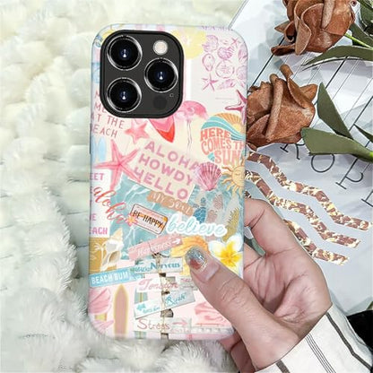 Case Compatible with iPhone 16 Pro, Cute Dual Layer Hybrid Phone Cover, Military Grade Drop Protection, Aesthetic Shockproof Phone Case for Women Girls, Pastel Pink Summer Collage - color: Pastel Pink Summer Collage, size: Iphone 16 Pro