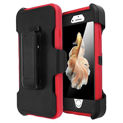 AICase iPhone 6 Case, iPhone 6S Case [Heavy Duty] Built-in Screen Protector Tough 3 in 1 Rugged Shorkproof Cover for Apple iPhone 6/6S (Black/Red with Belt Clip) - color: Black/Red with Belt Clip