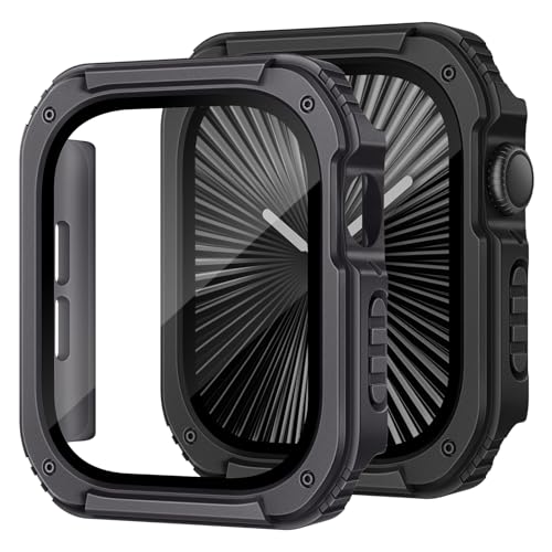 Recoppa 2 Pack Rugged Case with Screen Protector for Apple Watch Series 11 10 46mm，Tactical Military Grade Durable Shockproof Bumper Protective Cover for Men iWatch 46mm - color: Black/Gray
