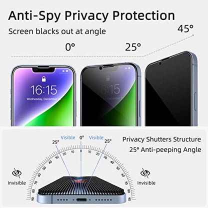 ruwa Privacy Screen Protector for iPhone 13/13 Pro/14/16e [2-Pack][6.1 Inch] Display Tempered Glass Film with Easy Installation Frame, Ultra HD, 9H Hardness, Scratch Resistant, Case Friendly - size: for iPhone 13/13 Pro/14/16e-6.1 inch 2-Pack